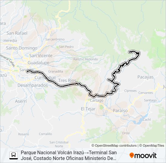 SAN JOSÉ - VOLCÁN IRAZÚ Bus Line Map