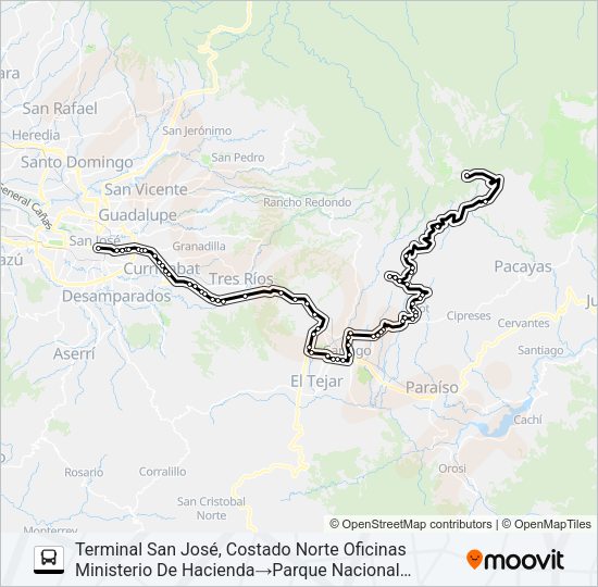 SAN JOSÉ - VOLCÁN IRAZÚ Bus Line Map