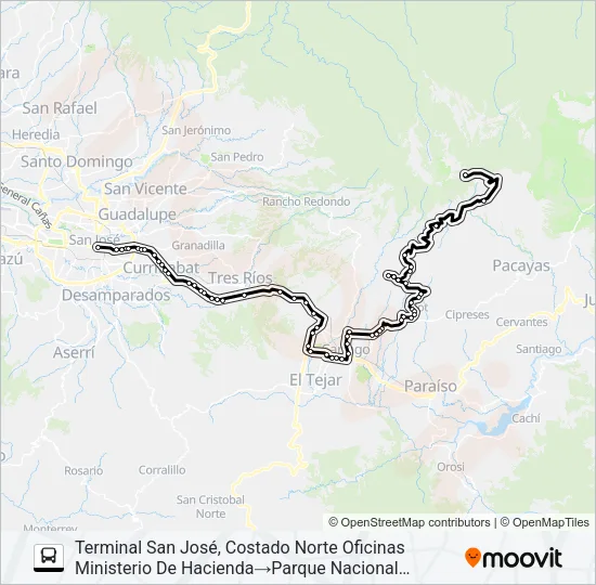 SAN JOSÉ - VOLCÁN IRAZÚ Bus Line Map