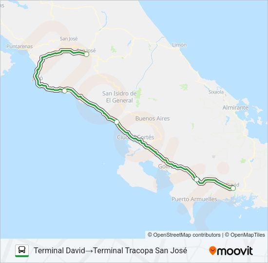 SAN JOSÉ - DAVID (PANAMÁ) Bus Line Map