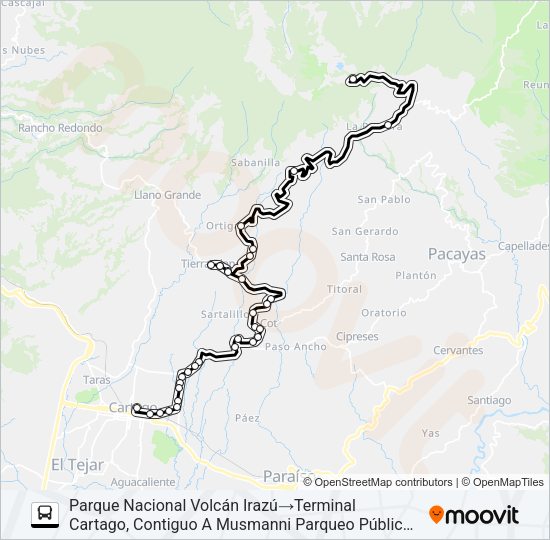 CARTAGO - VOLCÁN IRAZÚ Bus Line Map