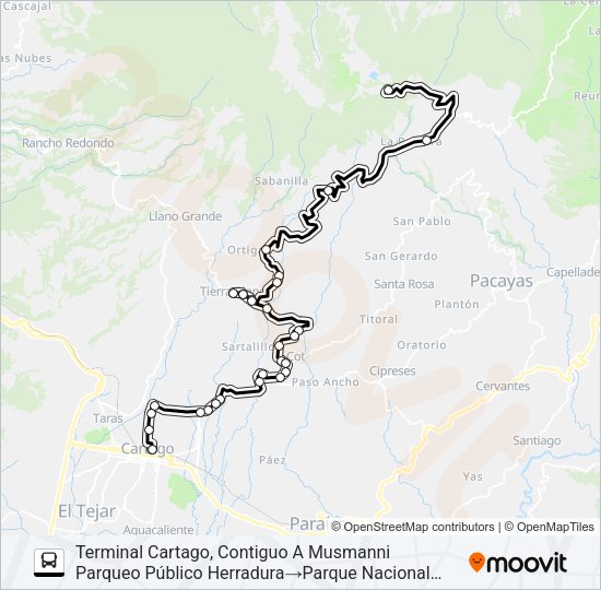 CARTAGO - VOLCÁN IRAZÚ Bus Line Map