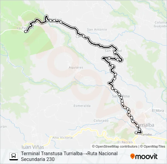 TURRIALBA - SANTA CRUZ Bus Line Map