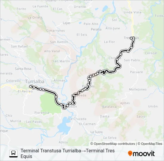 TURRIALBA - TRES EQUIS Bus Line Map