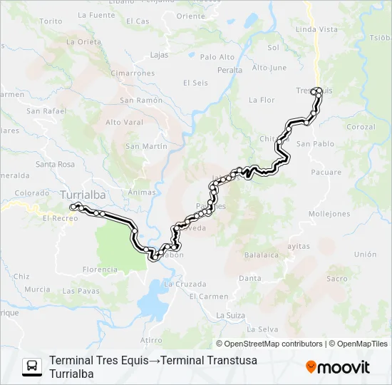 TURRIALBA - TRES EQUIS Bus Line Map