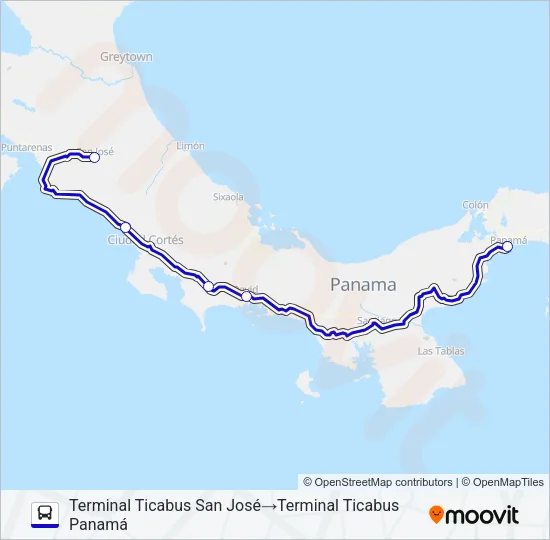 SAN JOSÉ - CIUDAD DE PANAMÁ (PANAMÁ) Bus Line Map
