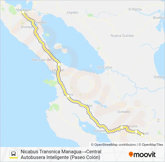 SAN JOSÉ - MANAGUA (NICARAGUA) Bus Line Map