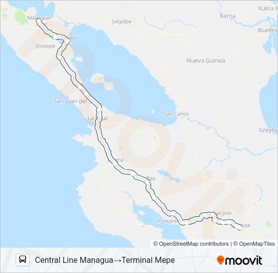SAN JOSÉ - MANAGUA (NICARAGUA) Bus Line Map