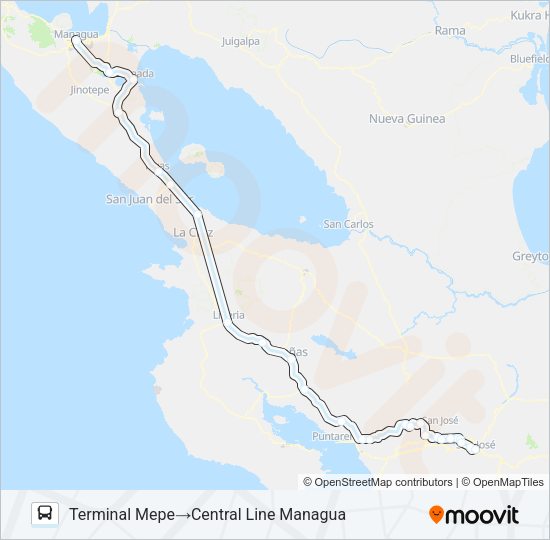 SAN JOSÉ - MANAGUA (NICARAGUA) Bus Line Map