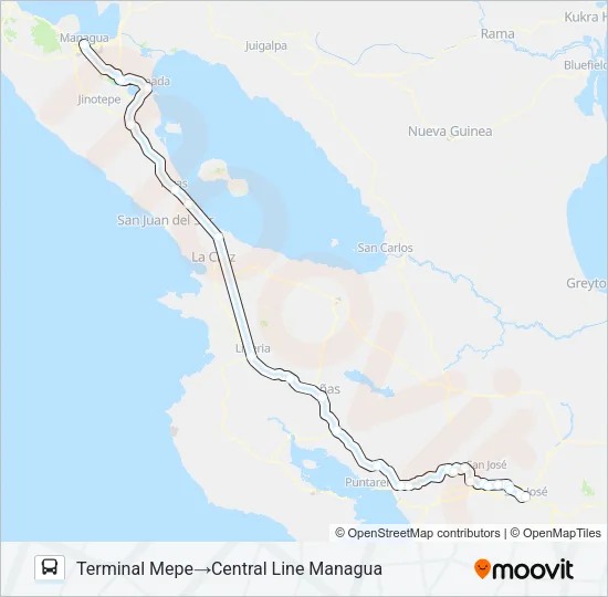 SAN JOSÉ - MANAGUA (NICARAGUA) Bus Line Map