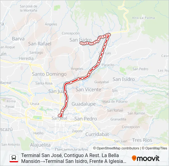 SAN JOSÉ - SAN ISIDRO DE HEREDIA X PISTA Bus Line Map