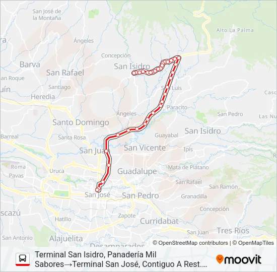 SAN JOSÉ - SAN ISIDRO DE HEREDIA X PISTA Bus Line Map