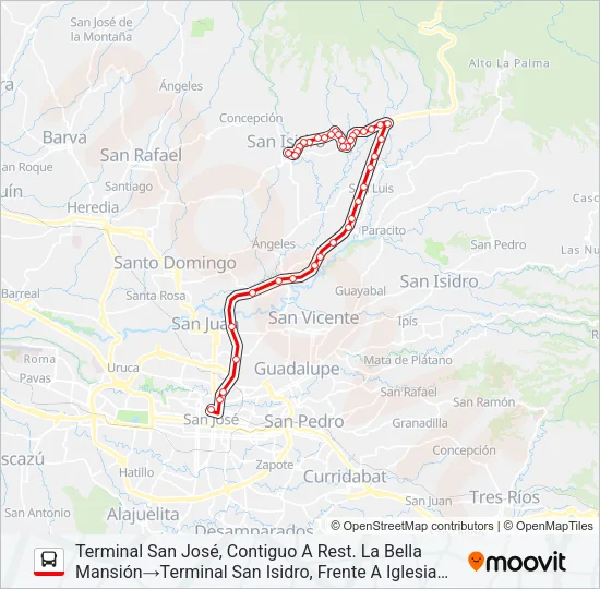 SAN JOSÉ - SAN ISIDRO DE HEREDIA X PISTA Bus Line Map