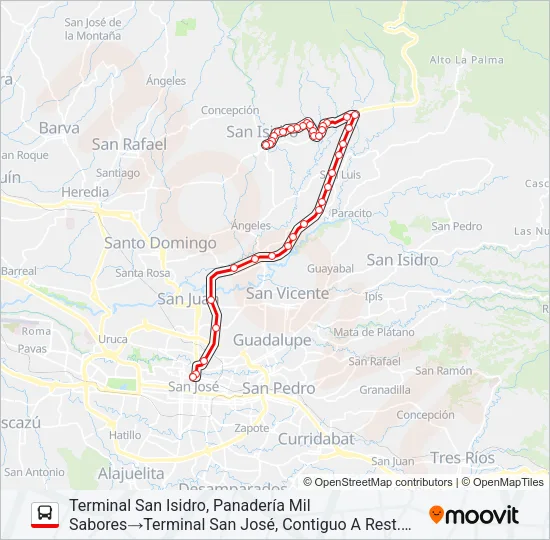 SAN JOSÉ - SAN ISIDRO DE HEREDIA X PISTA Bus Line Map