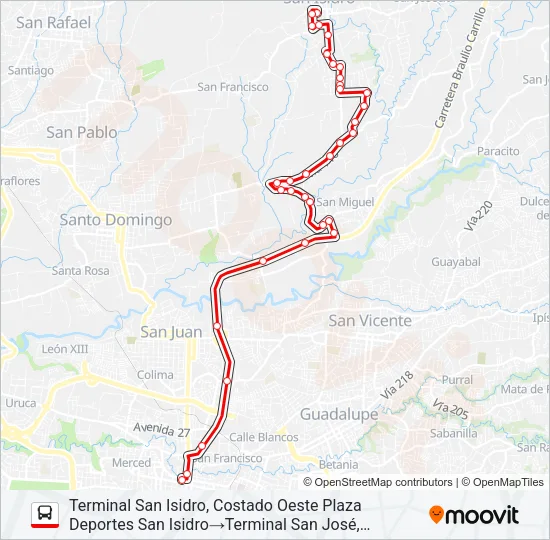 SAN JOSÉ - SAN ISIDRO DE HEREDIA X LOS ÁNGELES Bus Line Map