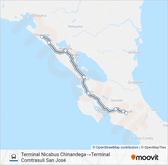SAN JOSÉ - CHINANDEGA Bus Line Map