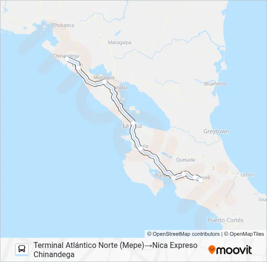 SAN JOSÉ - CHINANDEGA Bus Line Map