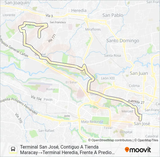 SJ - LA AURORA X LA URUCA Bus Line Map