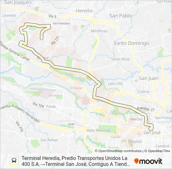SJ - LA AURORA X LA URUCA Bus Line Map