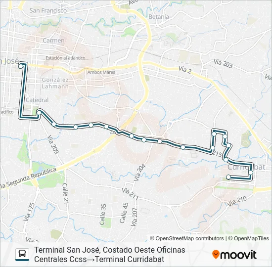 SAN JOSE - CURRIDABAT X ZAPOTE Bus Line Map