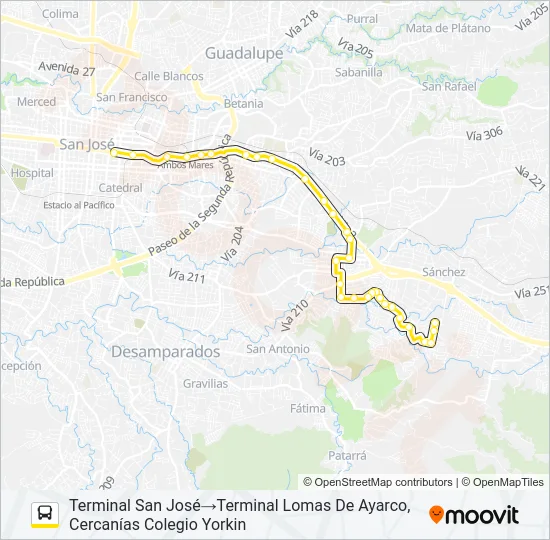 SAN JOSÉ - BARRIO LA LÍA - LOMAS DE AYARCO Bus Line Map