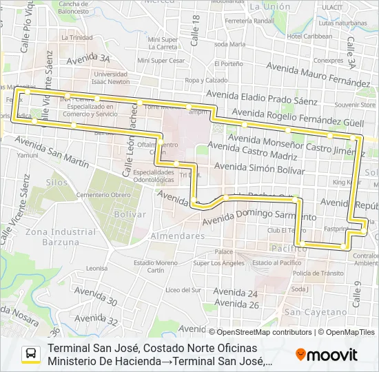 SAN JOSÉ - CEMENTERIO - SABANA Bus Line Map