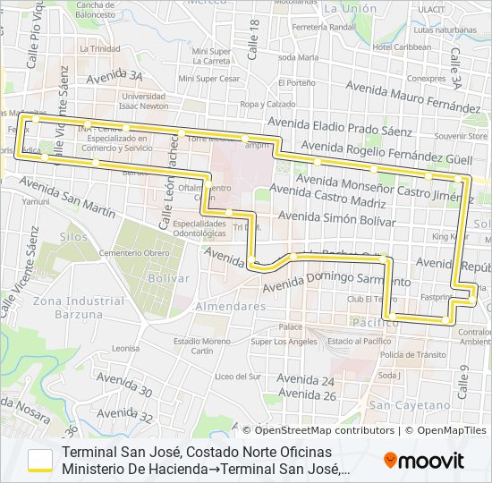 Mapa de SAN JOSÉ - CEMENTERIO - SABANA de autobús