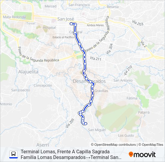 Mapa de SAN JOSÉ - DESAMPARADOS - LOMAS de autobús