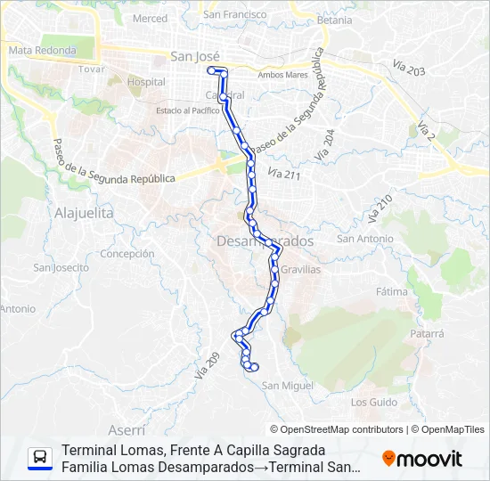 SAN JOSÉ - DESAMPARADOS - LOMAS Bus Line Map