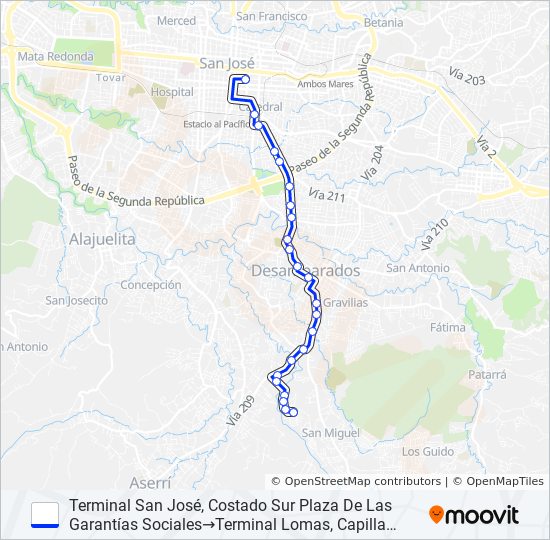 SAN JOSÉ - DESAMPARADOS - LOMAS bus Line Map