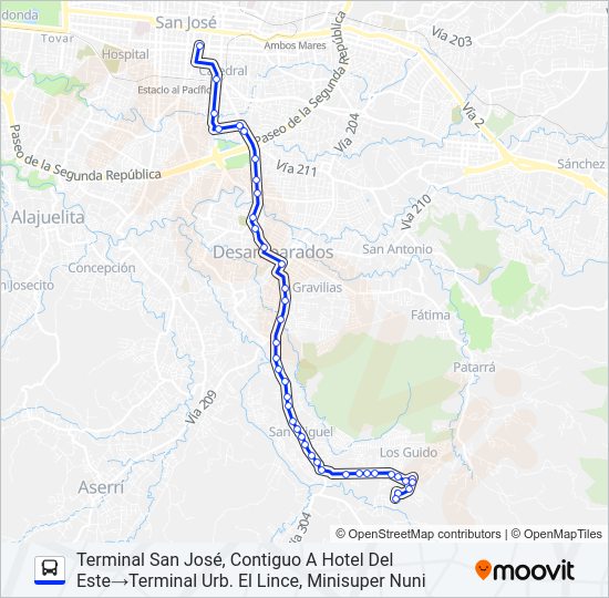 Mapa de SAN JOSÉ - LOS GUIDO POR CASA CUBA de autobús