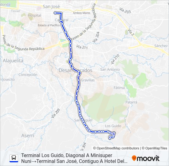 Mapa de SAN JOSÉ - LOS GUIDO POR CASA CUBA de autobús