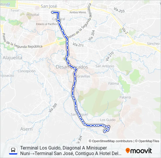SAN JOSÉ - LOS GUIDO POR CASA CUBA Bus Line Map