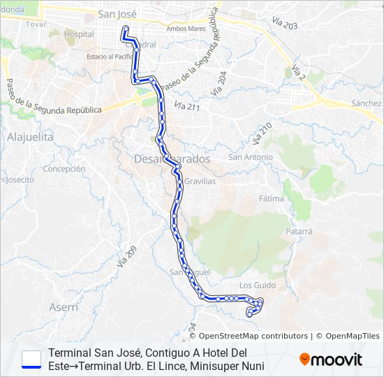 SAN JOSÉ - LOS GUIDO POR CASA CUBA bus Line Map