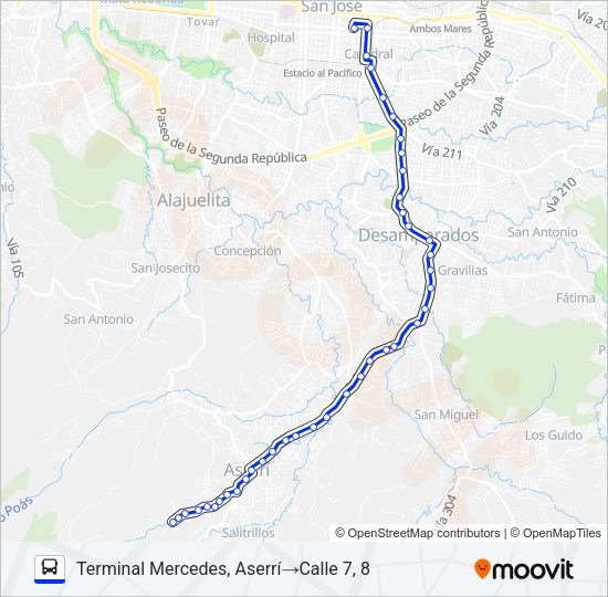 Mapa de SAN JOSÉ - ASERRÍ - BARRIO MERCEDES de autobús