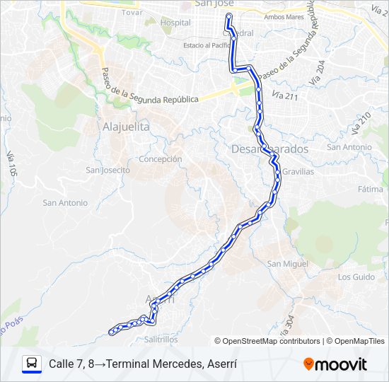 Mapa de SAN JOSÉ - ASERRÍ - BARRIO MERCEDES de autobús
