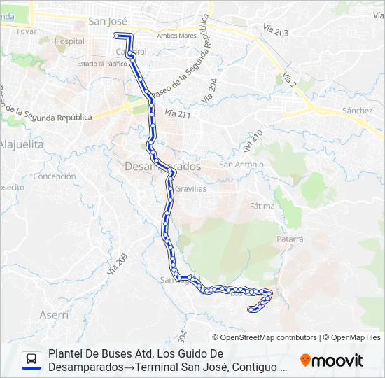 SAN JOSÉ - LOS GUIDO POR CEMENTERIO Bus Line Map