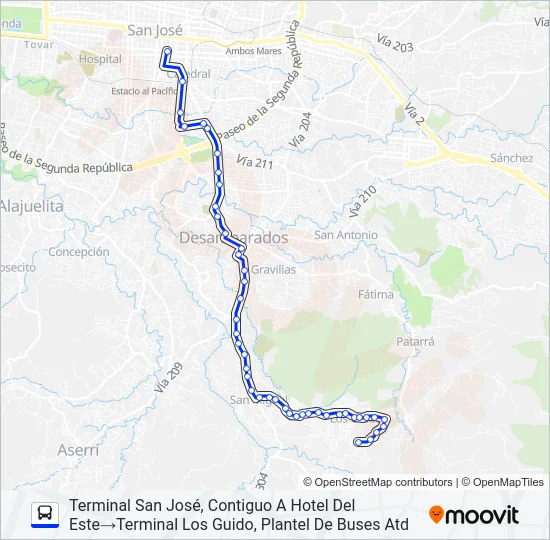 SAN JOSÉ - LOS GUIDO POR CEMENTERIO Bus Line Map