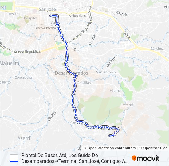 Mapa de SAN JOSÉ - LOS GUIDO POR CEMENTERIO de autobús