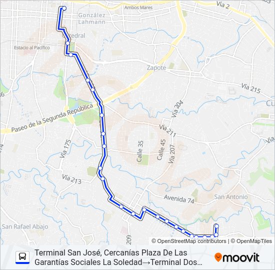 Mapa de SAN JOSÉ - DESAMPARADOS - DOS CERCAS de autobús