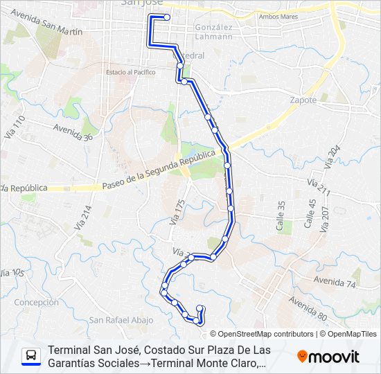 Mapa de SAN JOSÉ - DESAMPARADOS - LOMA LINDA de autobús