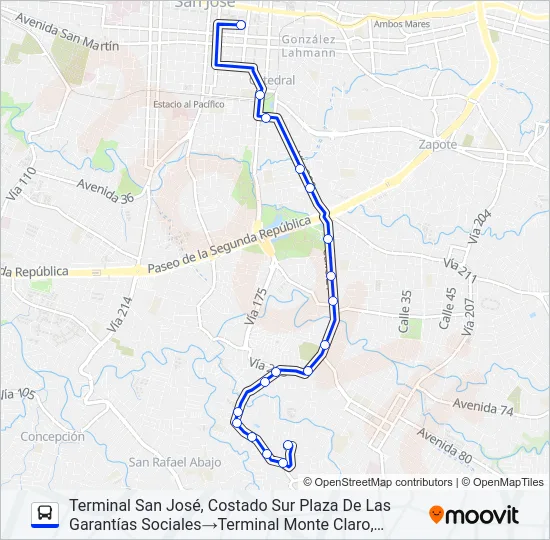 SAN JOSÉ - DESAMPARADOS - LOMA LINDA Bus Line Map