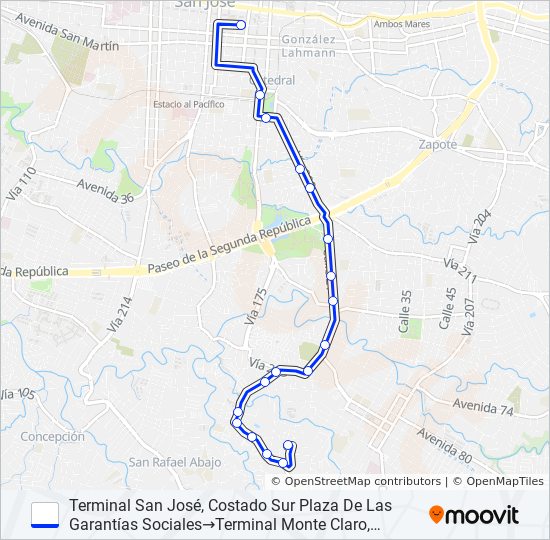 SAN JOSÉ - DESAMPARADOS - LOMA LINDA bus Line Map