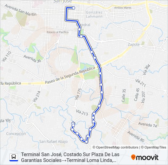 Mapa de SAN JOSÉ - DESAMPARADOS - MONTE CLARO de autobús