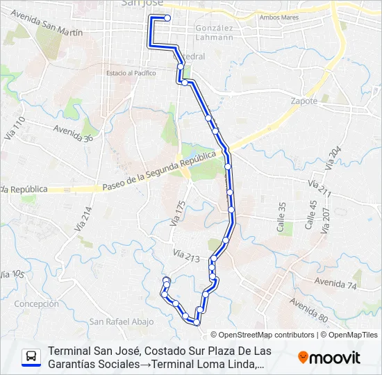 SAN JOSÉ - DESAMPARADOS - MONTE CLARO Bus Line Map