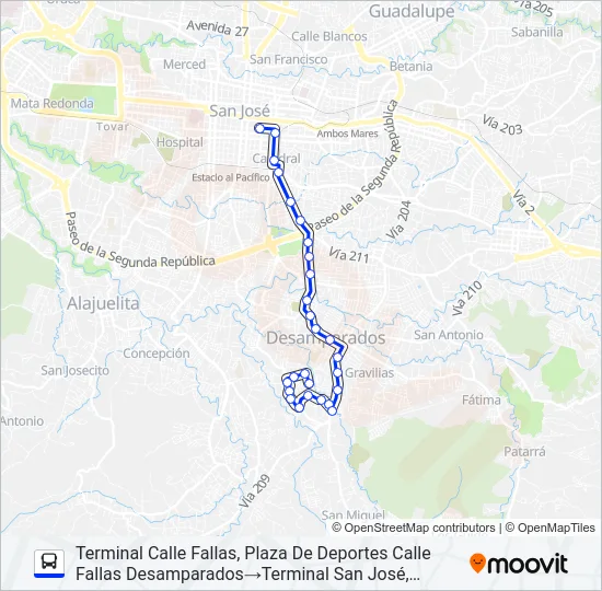 SAN JOSÉ - DESAMPARADOS - CALLE FALLAS Bus Line Map