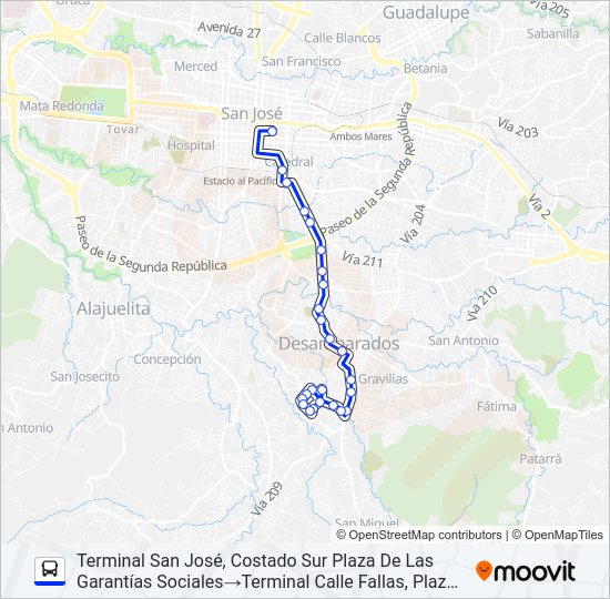 Mapa de SAN JOSÉ - DESAMPARADOS - CALLE FALLAS de autobús