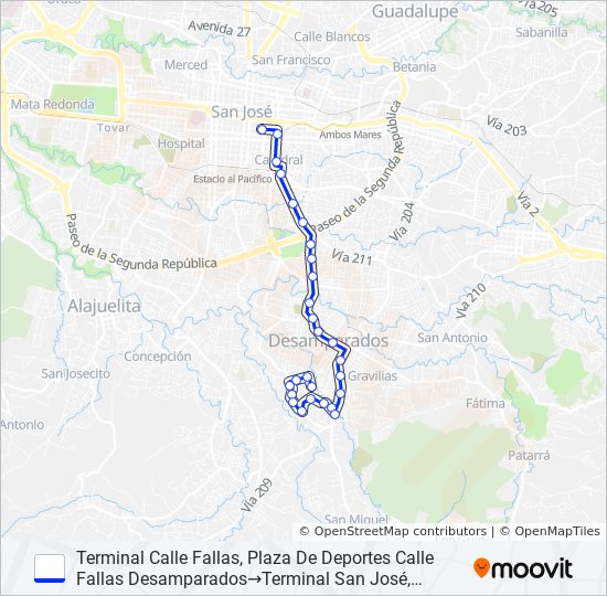 Mapa de SAN JOSÉ - DESAMPARADOS - CALLE FALLAS de autobús
