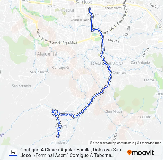 SAN JOSÉ - ASERRÍ - B° CORAZÓN DE JESÚS Bus Line Map