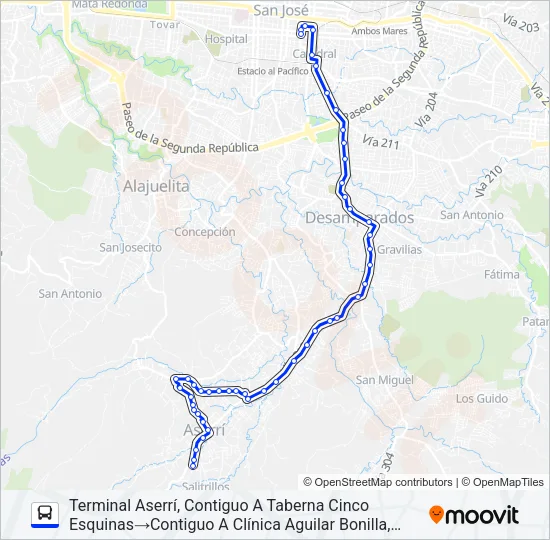 SAN JOSÉ - ASERRÍ - B° CORAZÓN DE JESÚS Bus Line Map